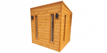 Venkovní sauna s designovými světlíky a dřevěným obložením
