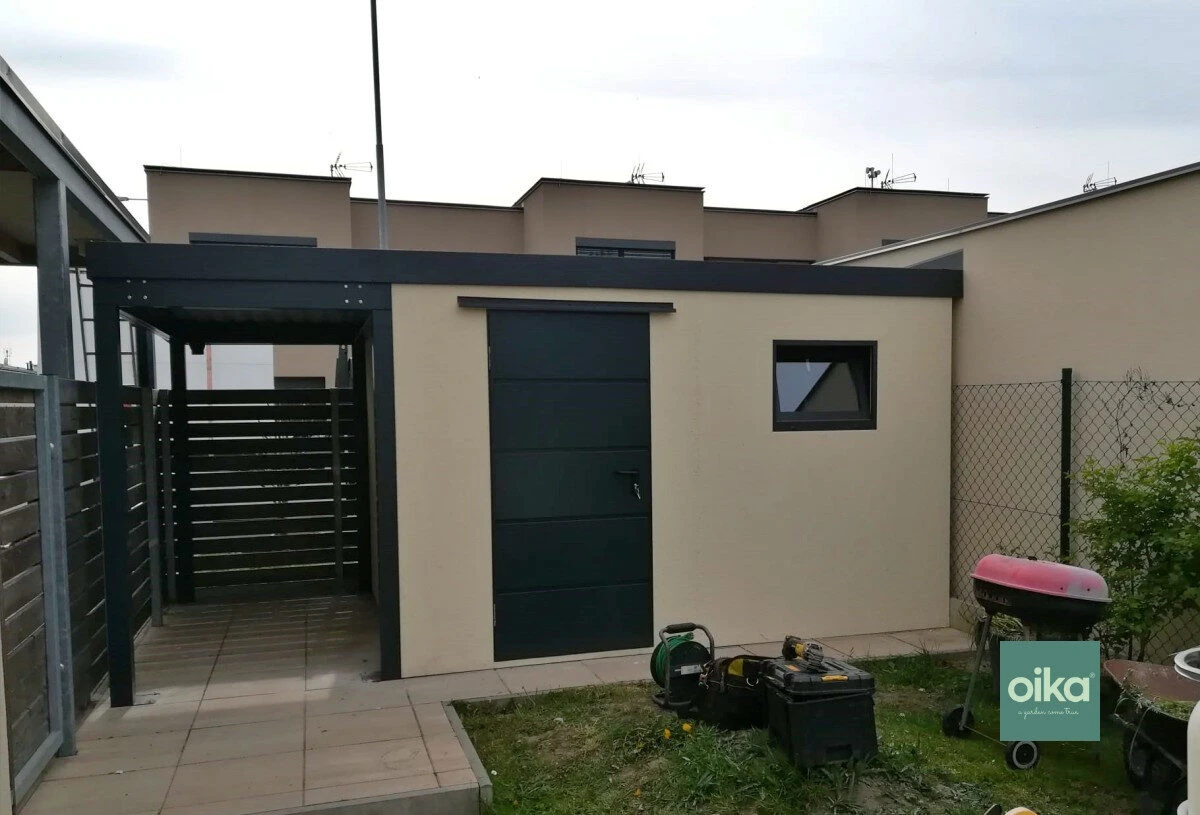 Montovaný záhradný domček s prístreškom